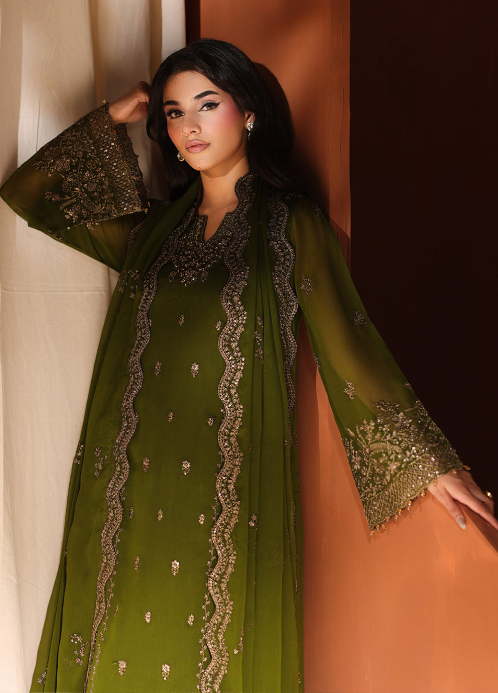 Azure Unstitched Embroidered Chiffon 3 Piece Suit AZ26ULC Imperial Olive - Festive Collection