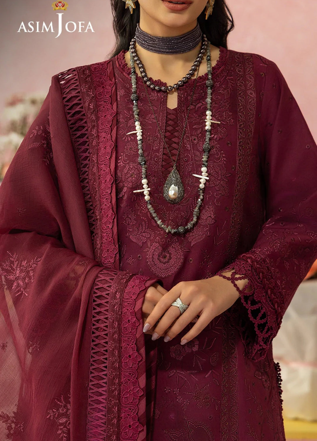 Asim Jofa Unstitched Embroidered Luxury Lawn 3 Piece Suit AJ26ULL AJULW-12 - Festive Collection