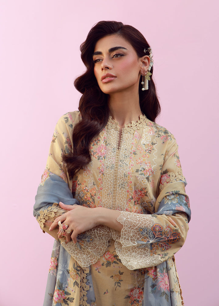 Mirha by Sahar Unstitched Embroidered Lawn 3 Piece Suit SS1-26-37 Rose Creme - Summer Collection