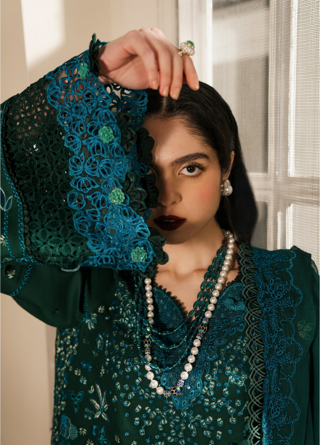 Camelia by Sundas Ahad Unstitched Embroidered Luxury Lawn 3 Piece Suit SNA26UC EL-07 Bottle Green - Festive Collection