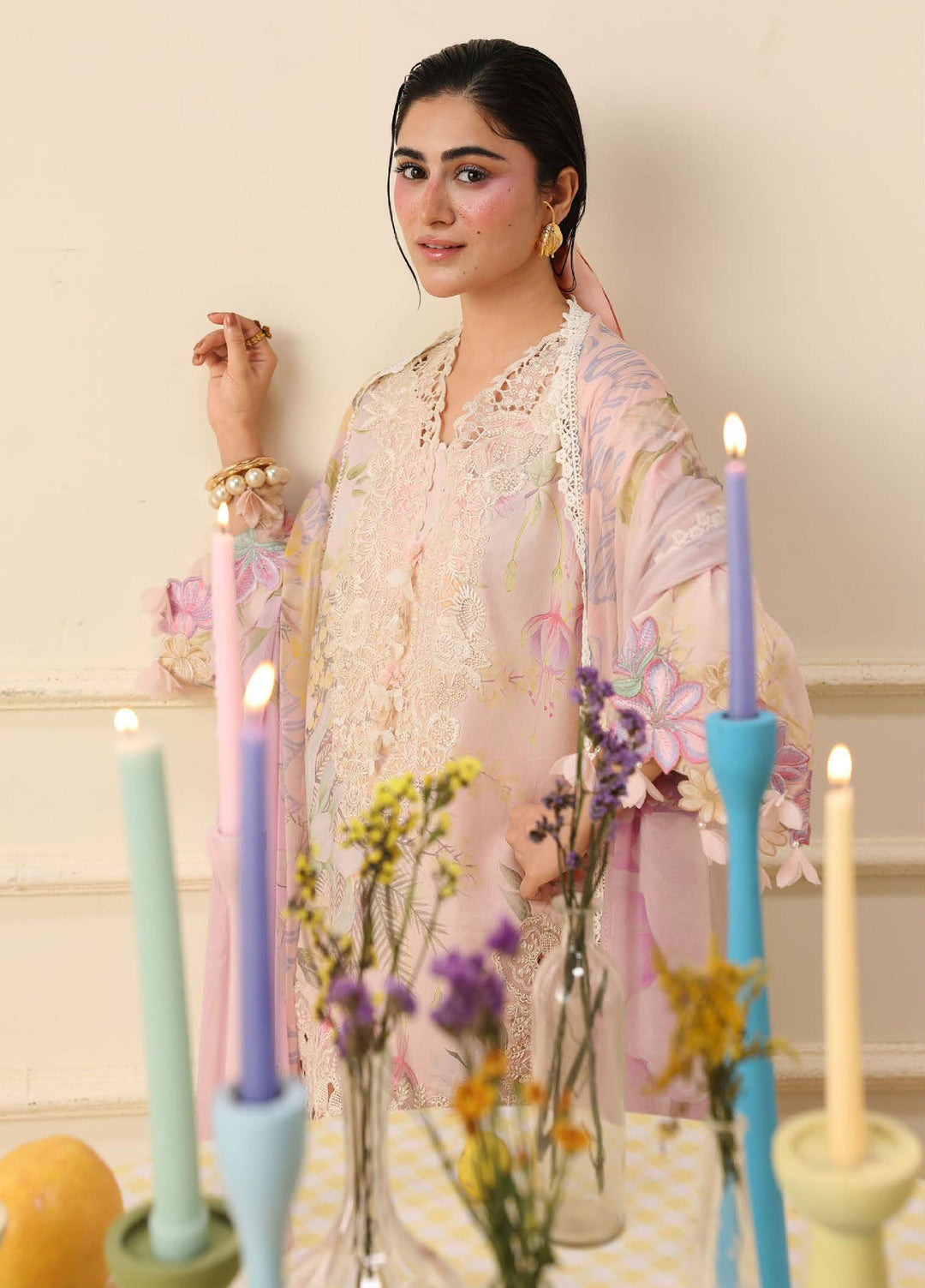 Soleil Hemline by Mushq Unstitched Printed Lawn 3 Piece Suit MU26USL Berry Creme HUNSS260311 - Festive Collection