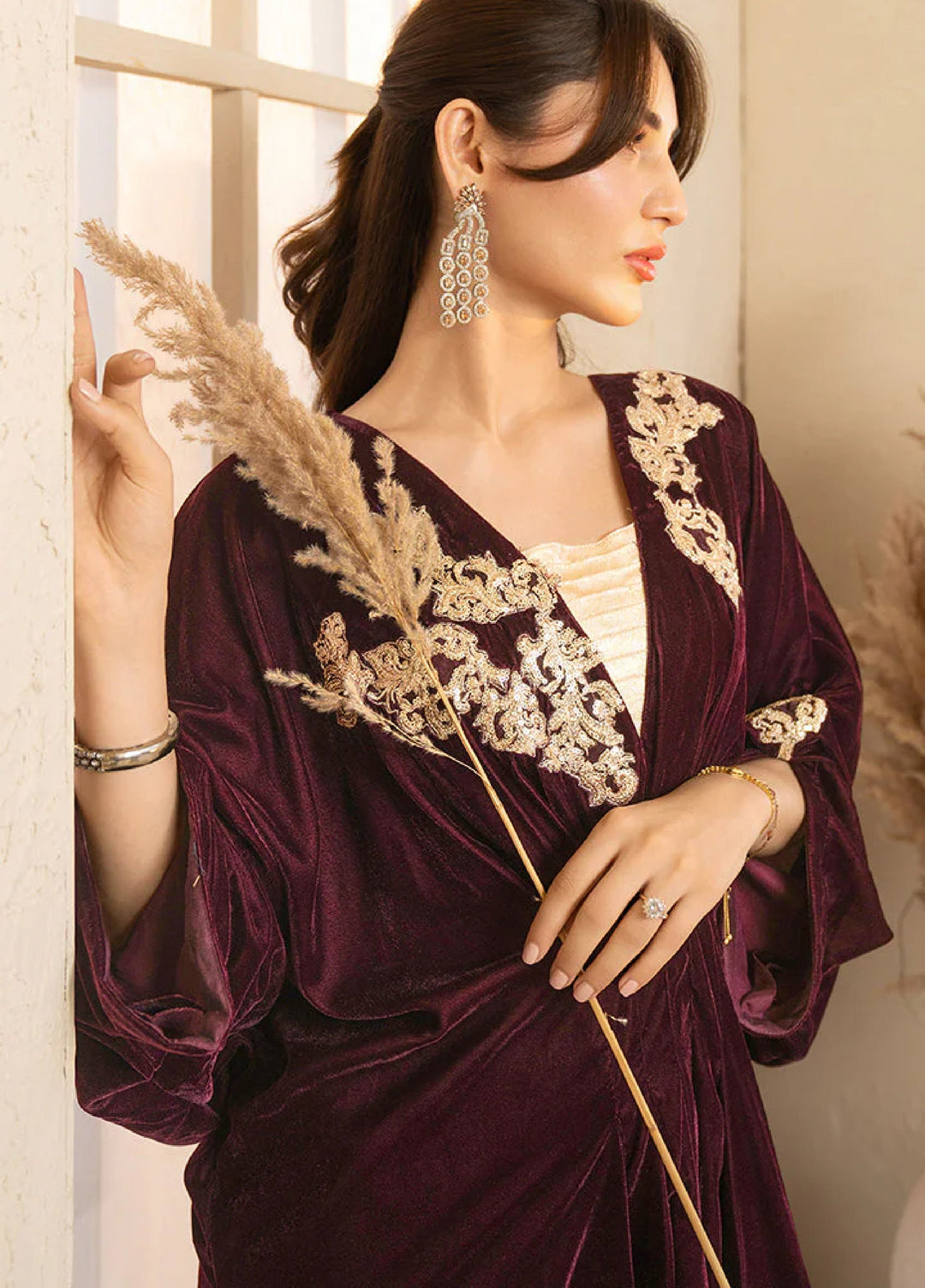 Winter Hues by Naayas Women Pret Embroidered Kaftan Velvet Rosea - Winter Collection