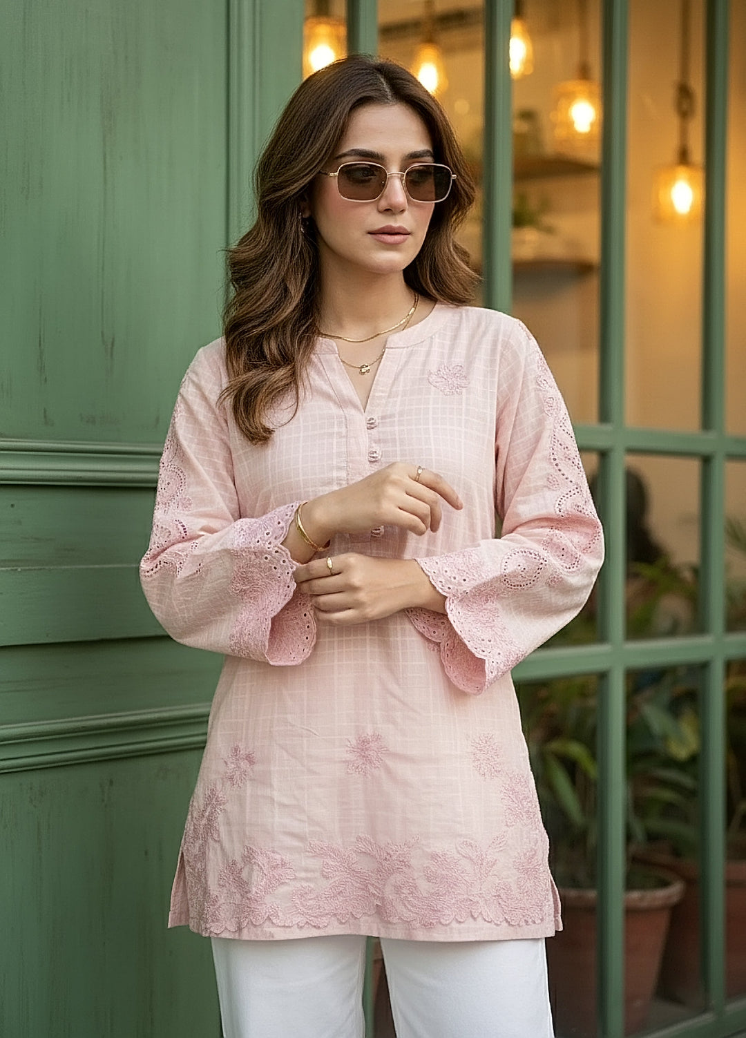 Lakhany Women Pret Embroidered Cambric Shirt Light Pink - Winter Collection