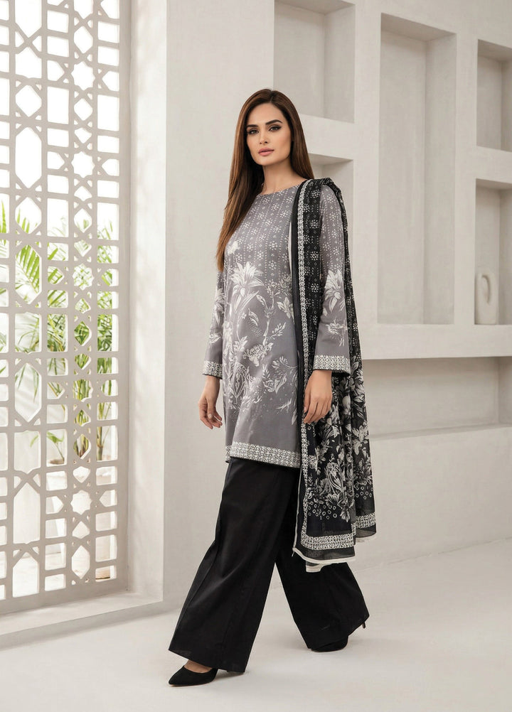 Black N White by Regalia Textiles Unstitched Printed Lawn 3 Piece Suit RG26ULBW D6 - Casual Collection