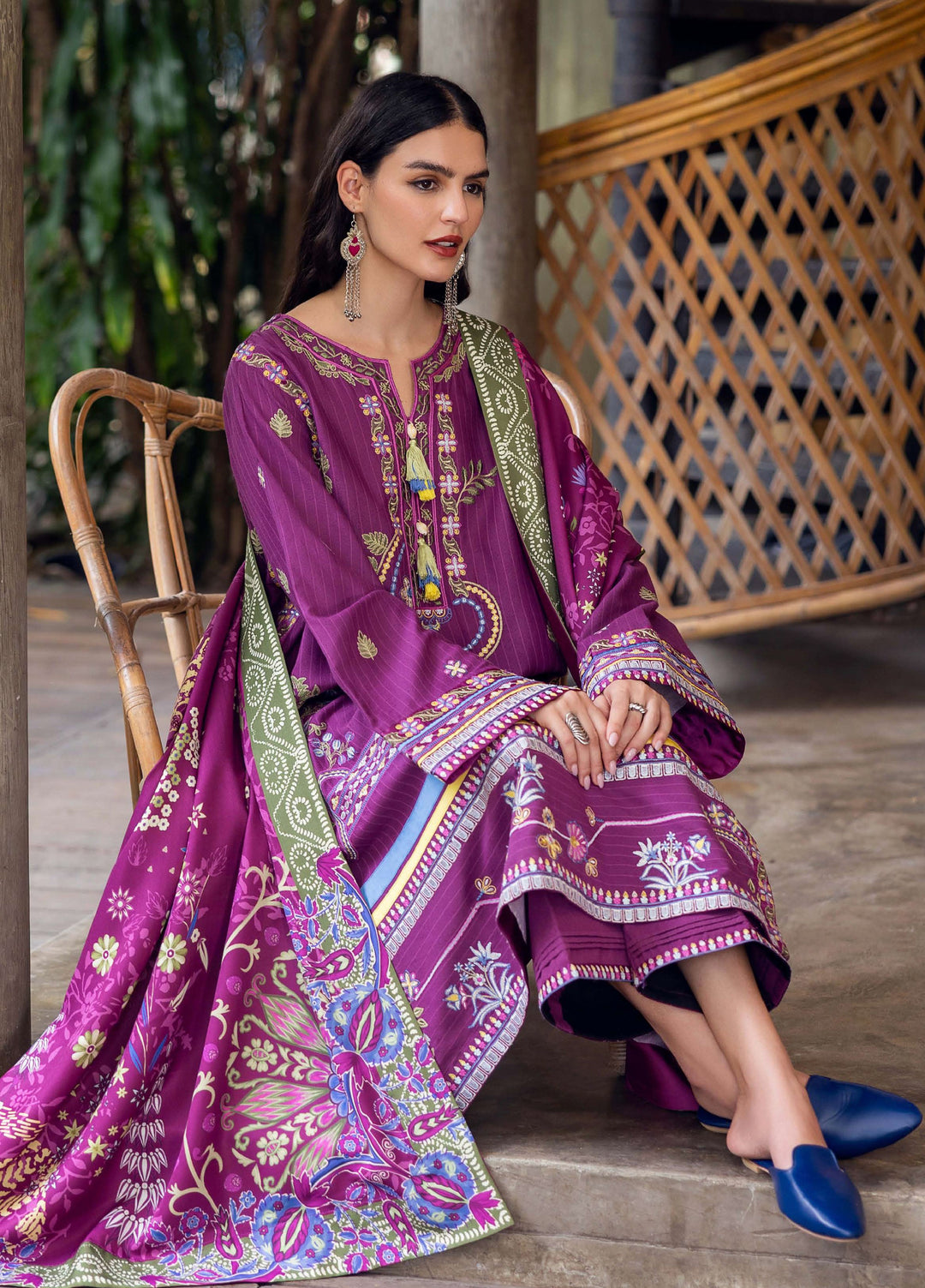 Symphony Hemline by Mushq Unstitched Karandi Embroidered 3 Piece MU25SK Plum Swirl - Winter Collection