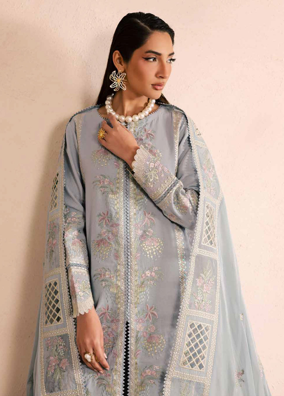 Nureh Exclusive Unstitched Lawn Karandi Embroidered 3 Piece Suit NU26UE NE-217 - Spring Collection