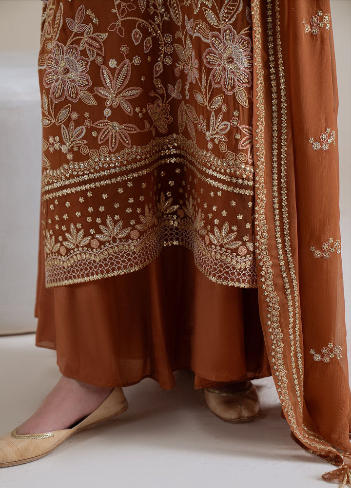 Luxe Atelier by Cross Stitch Unstitched Embroidered Chiffon 3 Piece Suit CS26ULA D-7 Rust Ember - Festive Collection