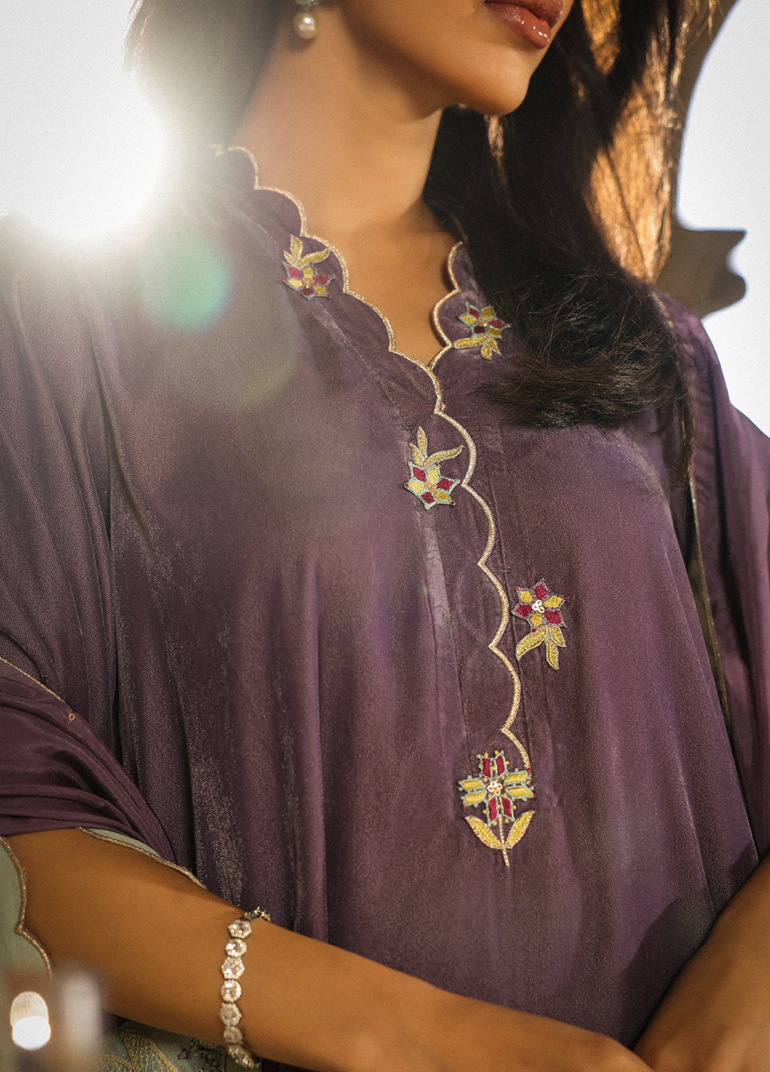 Elayra by Sahar Pret Velvet 3 Piece Embroidered Lilac Mist - Festive Collection