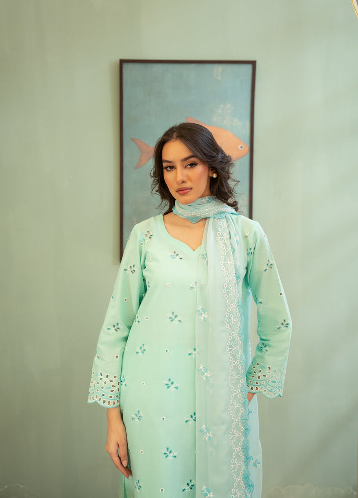 Naaz Couture Women RTW Embroidered Lawn 3 Piece Suit NC26RLC Aqua Marine - Casual Collection