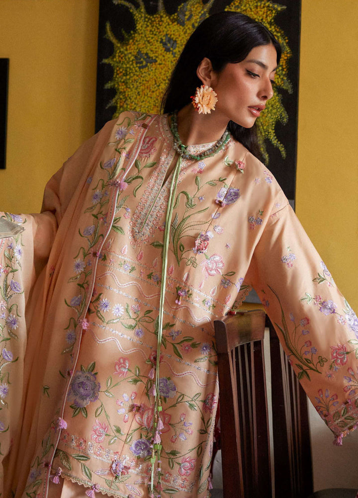 Wild Flower by Zaha Unstitched Embroidered Lawn 3 Piece Suit ZK26UWL ZF26-09 Apricot Mallow Bloob - Festive Collection