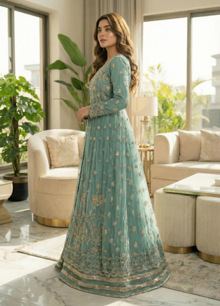 Essentials by Diara Couture Women Pret Embroidered Organza 3 Piece Suit Naranj US-510 Aqua - Wedding Collection