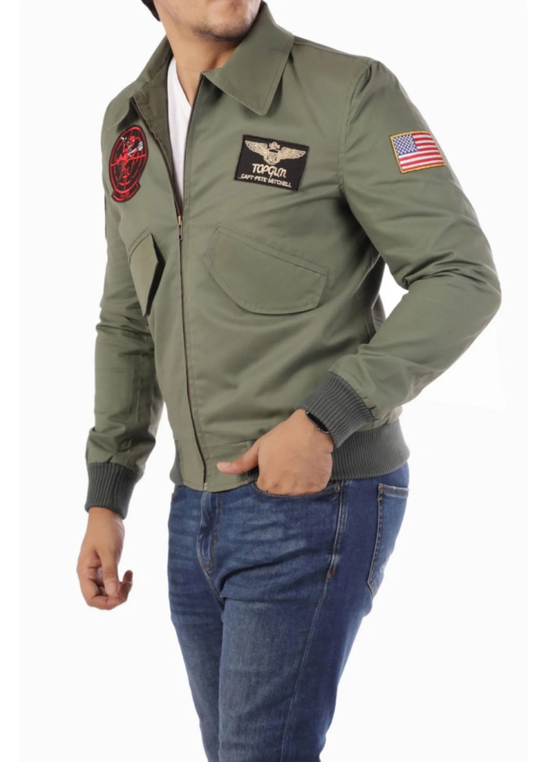 Jild Leathers Top Gun Aviator Jacket-Green - Blazers And Coats Collection