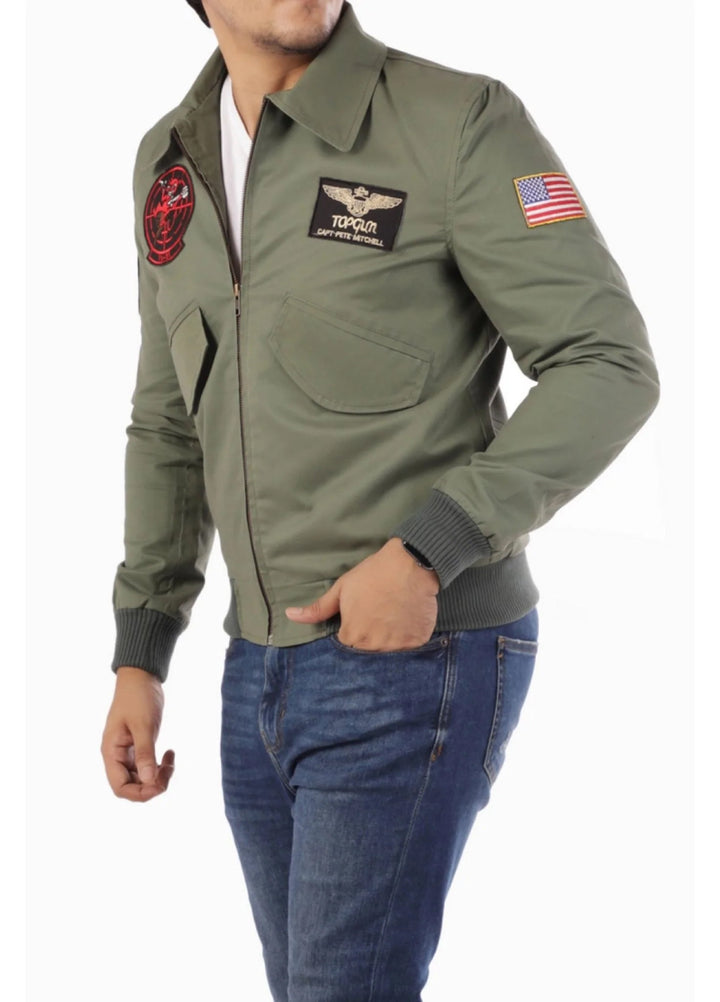 Jild Leathers Top Gun Aviator Jacket-Green - Blazers And Coats Collection