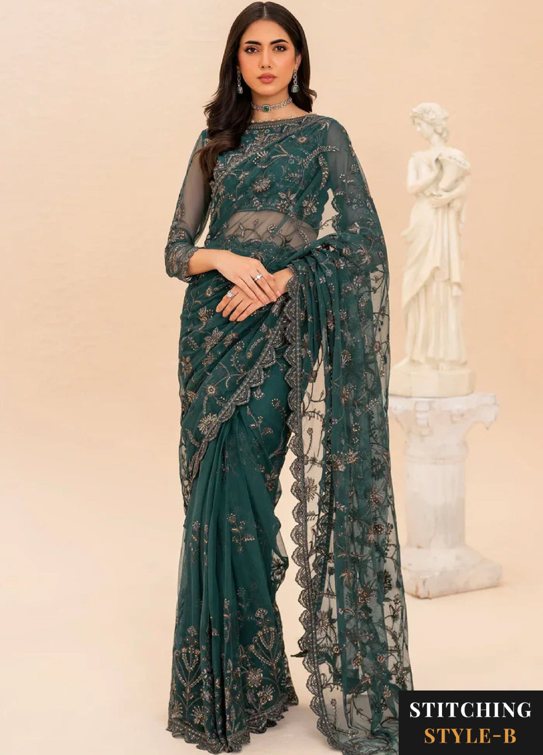 Zarif Women Unstitched Embroidered Net 3 Piece Suit ZR26UFC ZMU 07 ZAYB - Festive Collection