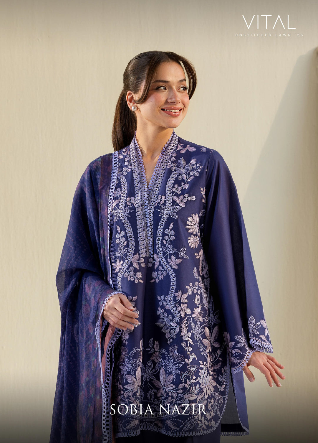 Vital by Sobia Nazir Unstitched Embroidered Lawn 3 Piece Suit SN26UVL 8B - Summer Collection