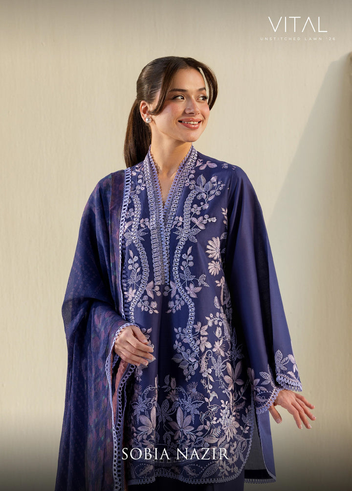 Vital by Sobia Nazir Unstitched Embroidered Lawn 3 Piece Suit SN26UVL 8B - Summer Collection