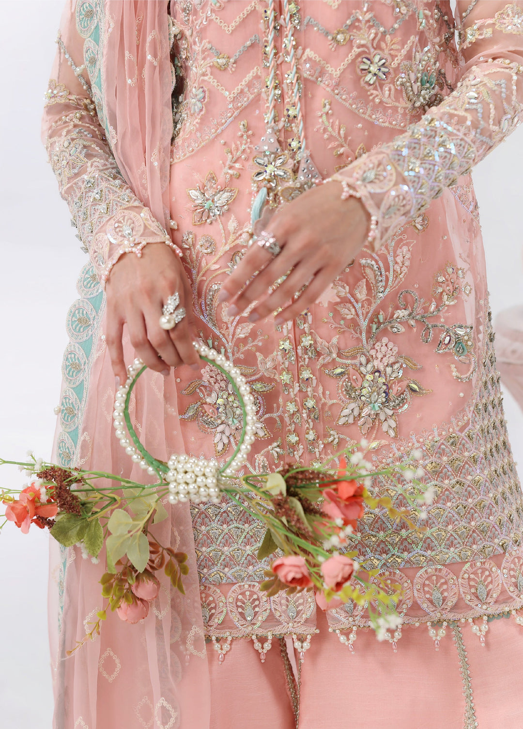 Lamore by Sardinia Unstitched Luxury Hand Work Organza 3 peice SRD25LH D-3 Rose Dust - Formals Collection