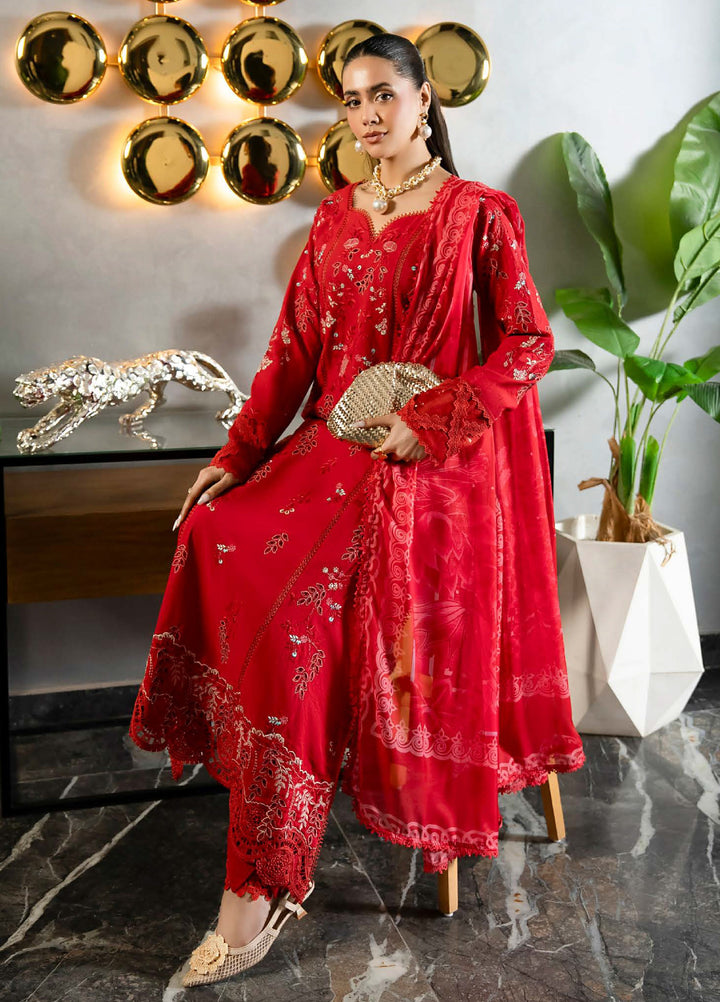 Aylin Unstitched Embroidered Luxury Lawn 3 Piece Suit AYL26UL D10 Crimson Charm - Summer Collection