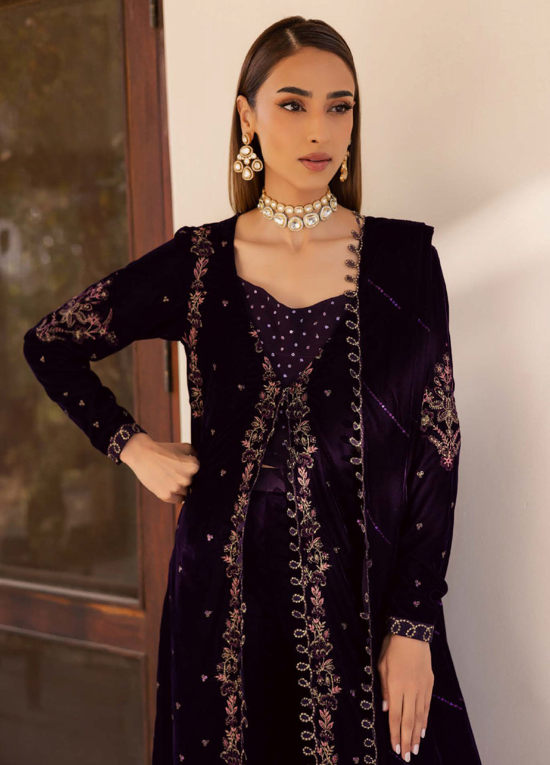 Nureh Maya Unstitched Velvet Embroidered 3 Piece Suits NU25MF NW-123 - Festive Collection