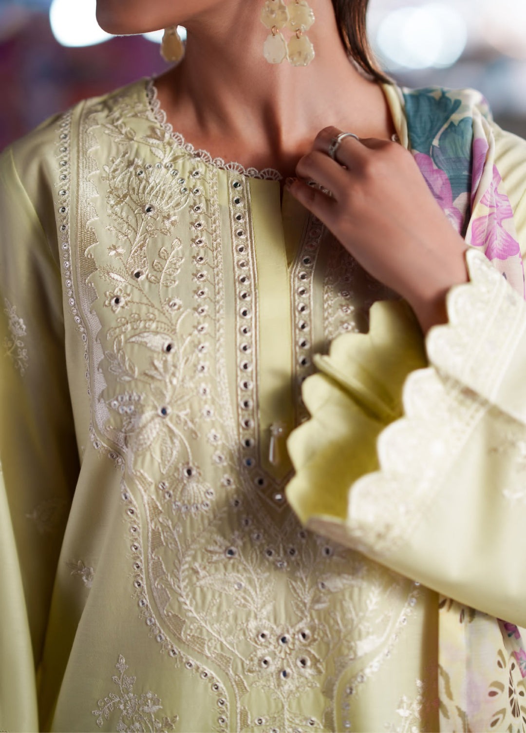 Summer Travels by Casuallite RTW Embroidered Cotton Lawn 3 Piece Suit CL26ULST OUTFIT 02 LEMON ECLAT - Casual Collection