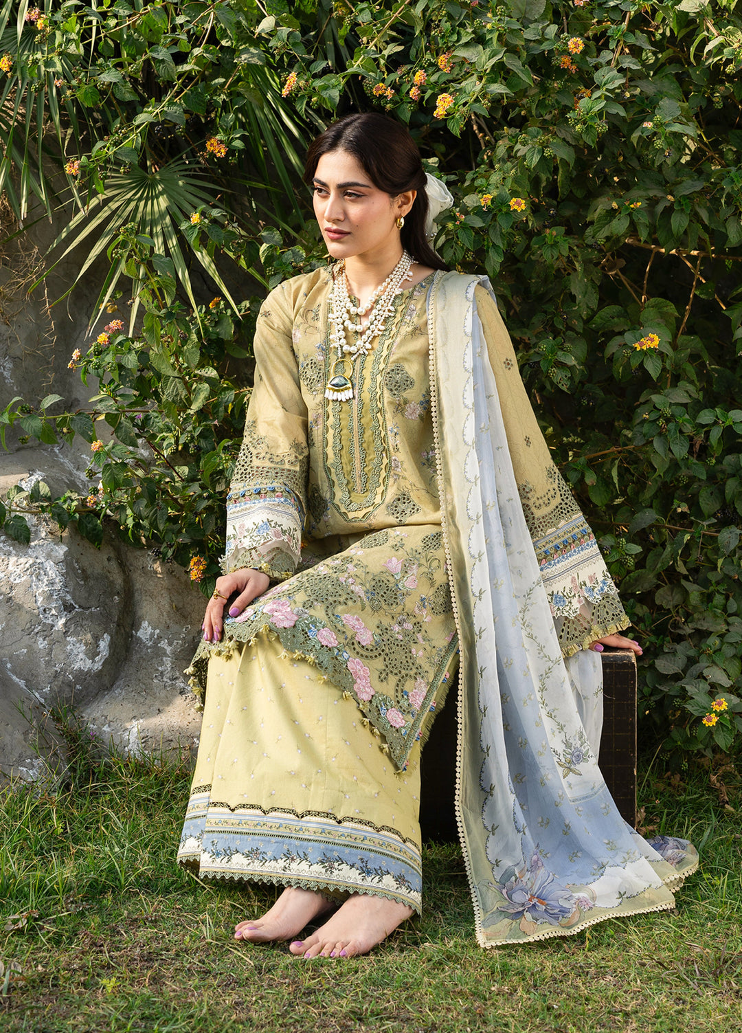 Elaf Premium Chikankari Unstitched Printed Lawn 3 Piece Suit EL26UPC ERC-8B MENAH - Summer Collection