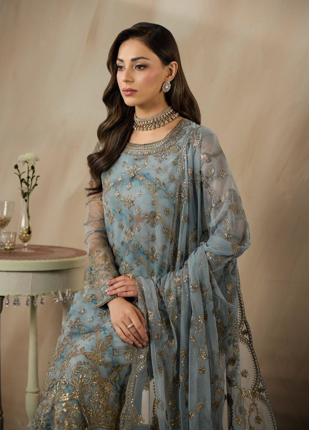 Fasana by Zarif Unstitched Embroidered Net 3 Piece Suit ZR26UF ZRF-PE-03 Dayaar - Festive Collection