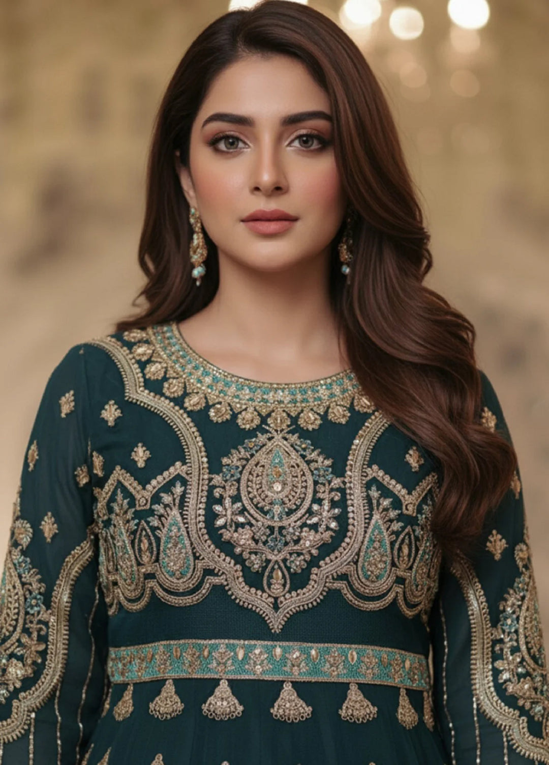 Essentials by Diara Couture Women Pret Embroidered Organza 3 Piece Suit Zimal DF-09 Green - Wedding Collection