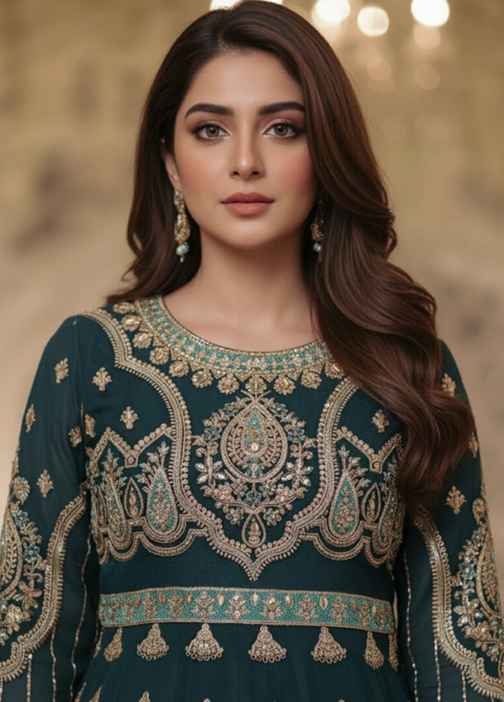 Essentials by Diara Couture Women Pret Embroidered Organza 3 Piece Suit Zimal DF-09 Green - Wedding Collection