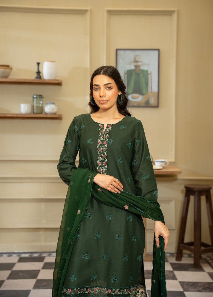 Naaz Couture Women RTW Embroidered Lawn 3 Piece Suit NC26RLC Bottle Green - Casual Collection
