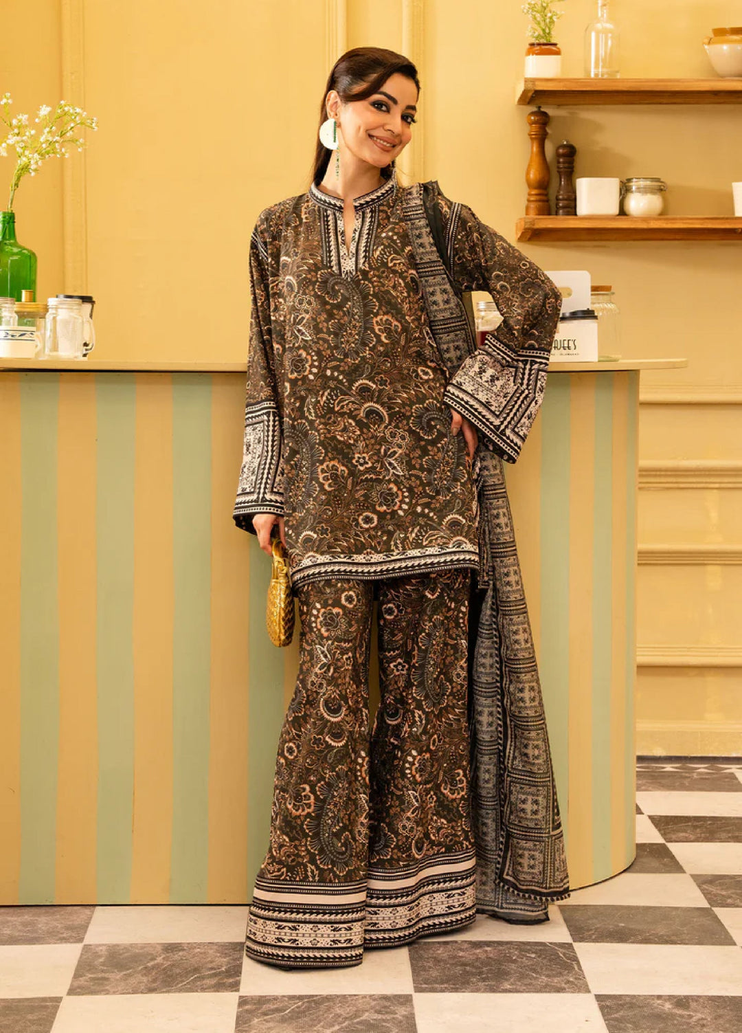 Retro by Maria Osama Khan RTW Printed Grip 3 Piece Suit MOK26PR Solene - Casual Collection