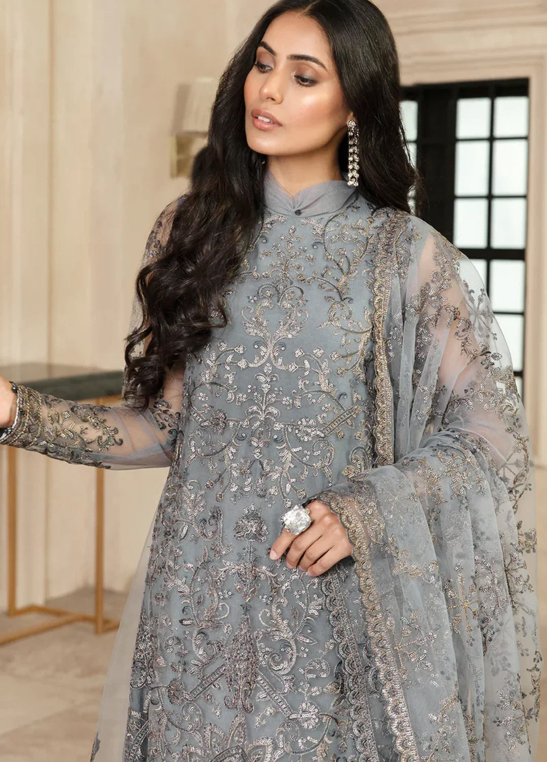 Zarif Women Unstitched Embroidered Net 3 Piece Suit ZR26UFC ZFG 07 HAZEL - Festive Collection
