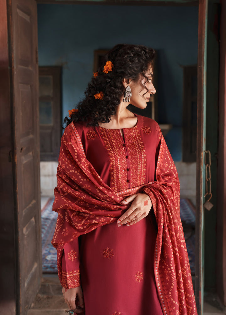 Before Sunset by Casual Lite RTW Embroidered Cotton Lawn 3 Piece Suit CL26PBS Crimson Serenity - Casual Collection