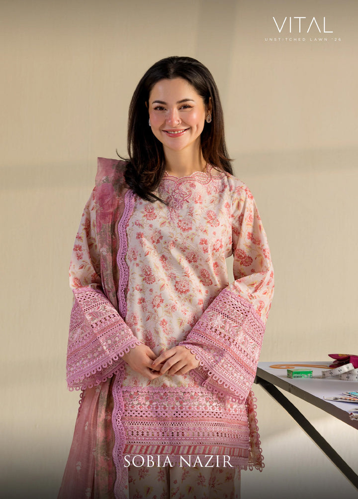 Vital by Sobia Nazir Unstitched Embroidered Lawn 3 Piece Suit SN26UVL 1A - Summer Collection