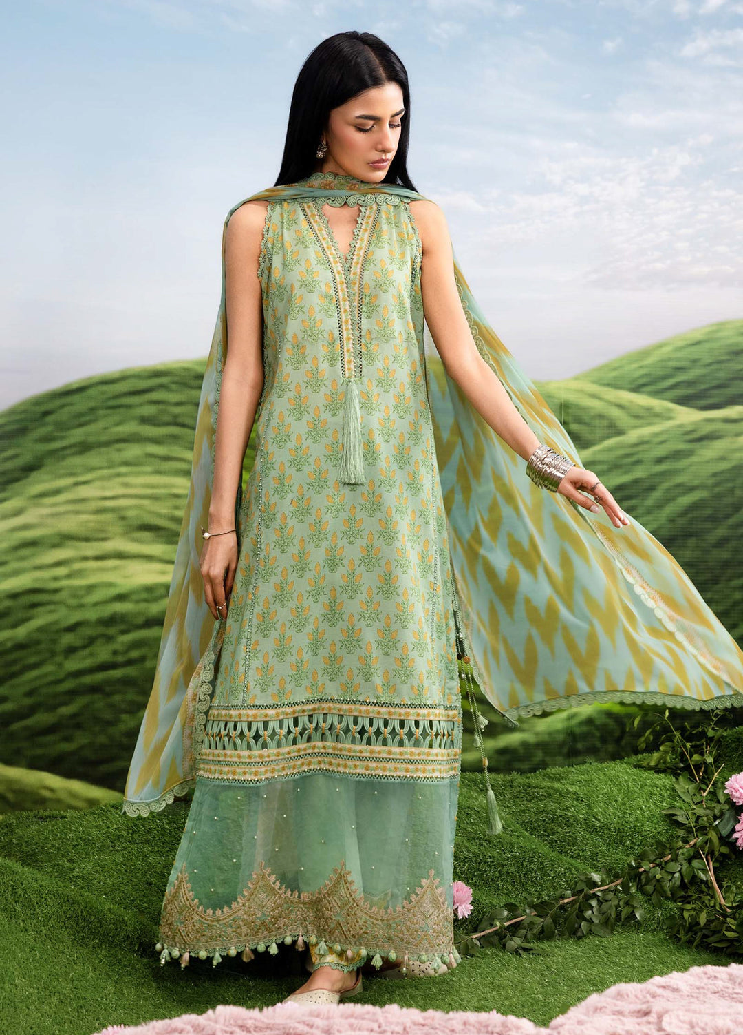 M Basics by Maria B Unstitched Embroidered Lawn 3 Piece Suit MB26SSEL MB-CUSV14-12B - Eid Collection