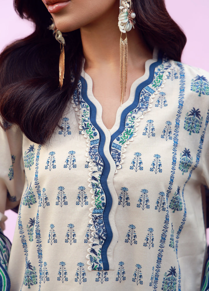 Mirha by Sahar Unstitched Printed Lawn 3 Piece Suit SS1-26-05 Indigo Cream Folk - Summer Collection