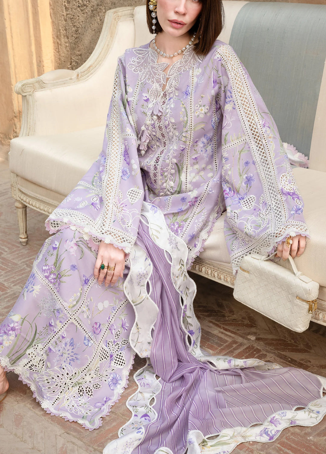 Flow by Crimson Unstitched Embroidered Lawn 3 Piece Suit CR26UFL D2 B-Lavender - Festive Collection