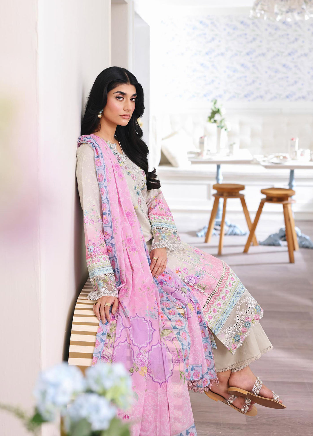 Nissa Floral Symphony by Rajbari Unstitched Lawn Embroidered 3 Piece Suit RB26UNF D-08 - Summer Collection