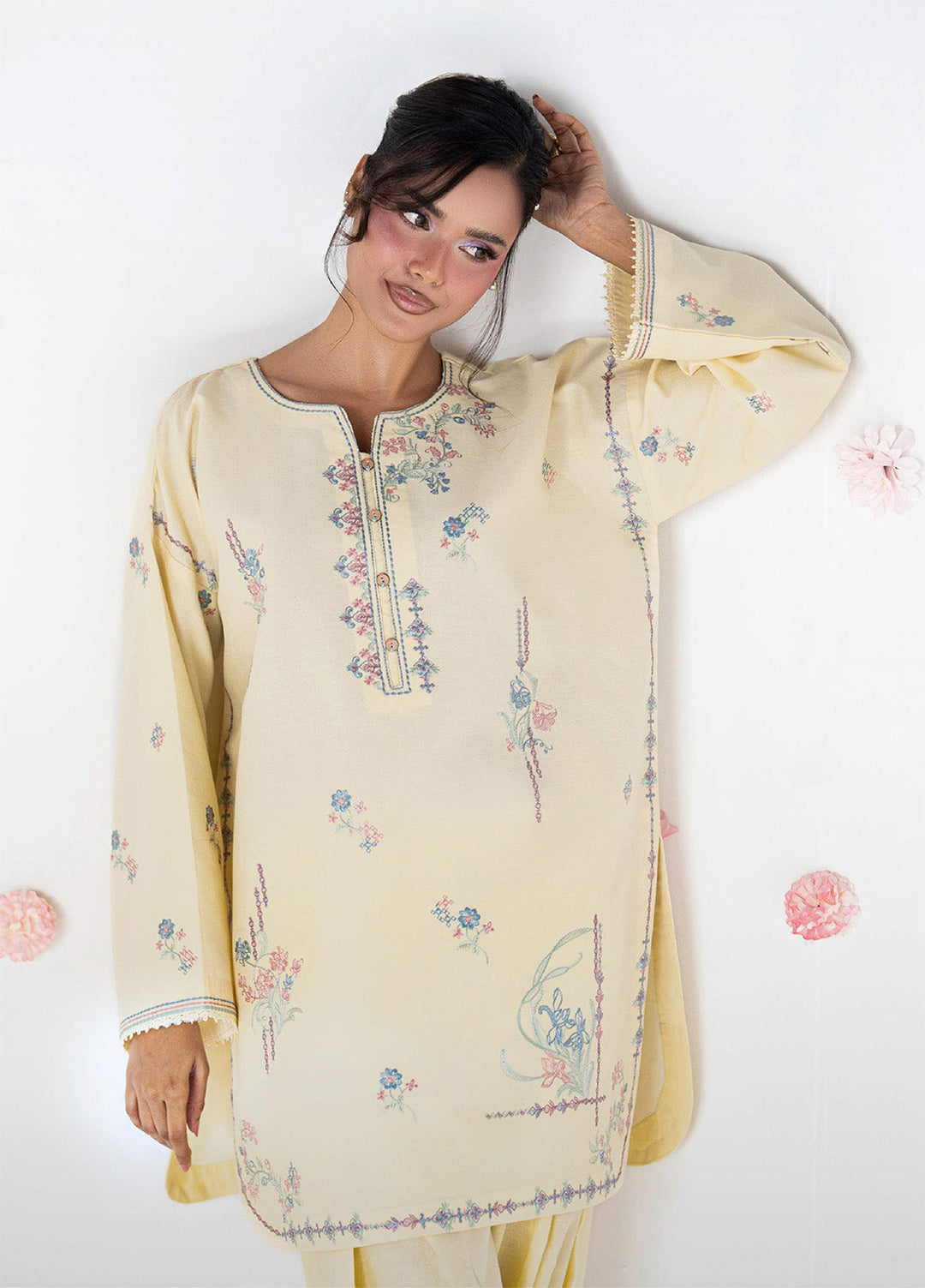 Blush N Bliss by Sahane Women RTW Embroidered Dobby Lawn 2 Piece Suit Honey Butter LP63008 Casual Collection