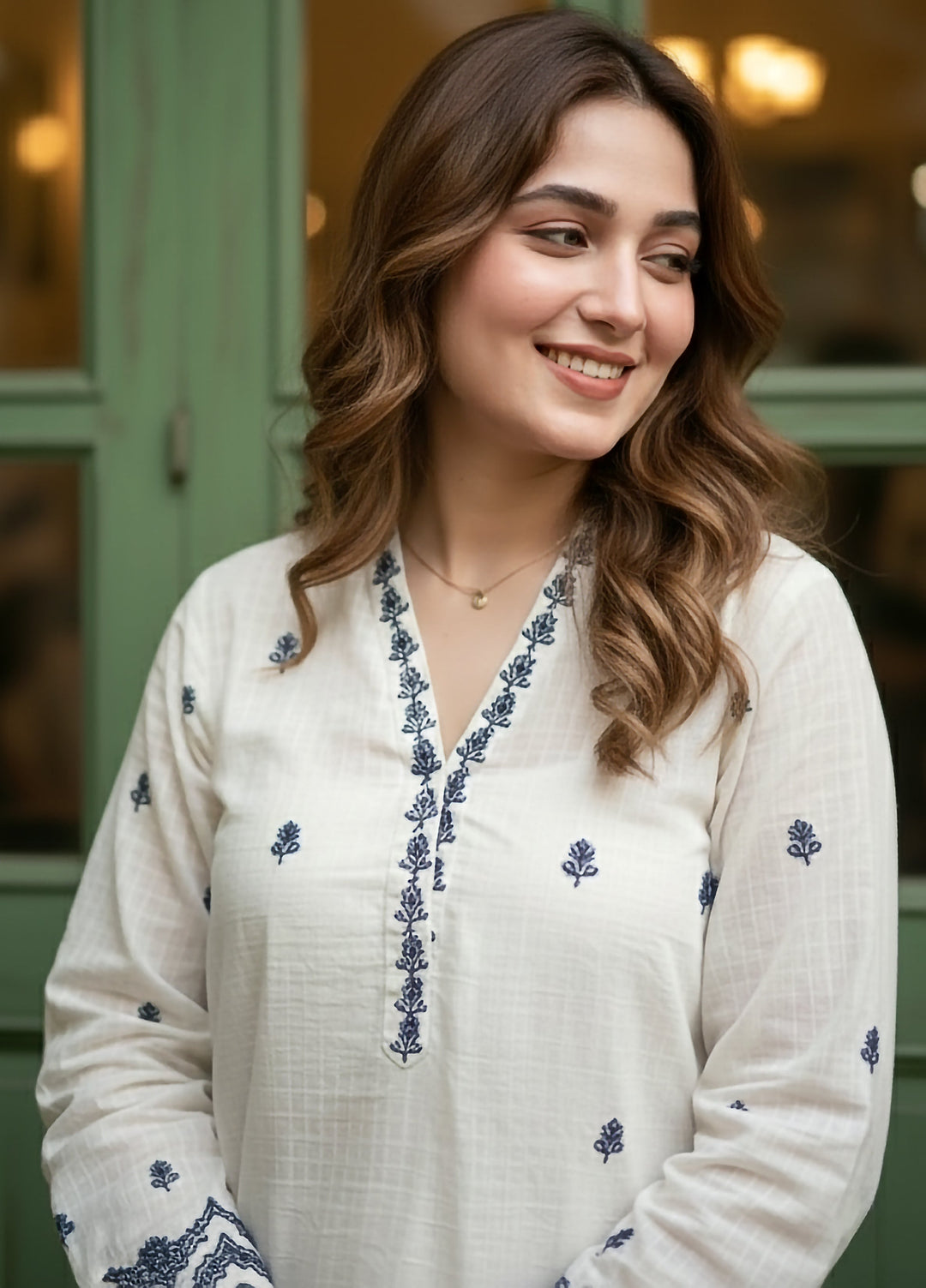 Lakhany Women Pret Embroidered Cambric Shirt White - Winter Collection