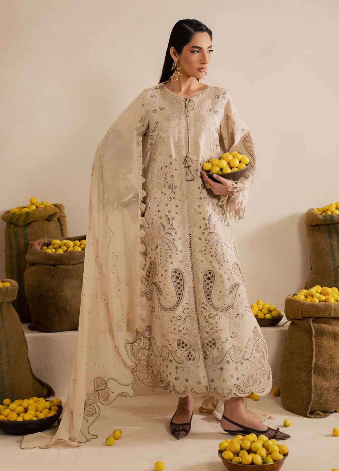 Nureh Exclusive Unstitched Lawn Karandi Embroidered 3 Piece Suit NU26UE NE-218 - Spring Collection