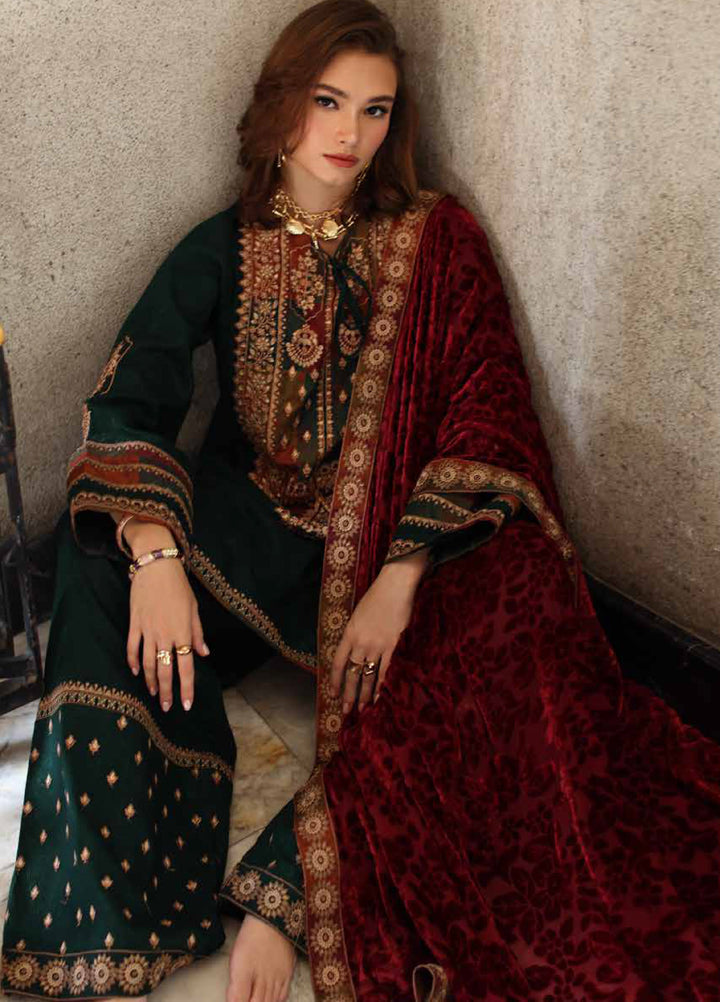 Poshima by Charizma Unstitched Peach Leather Embroidered Suit with Velvet Shawl 3 Piece CRZ25LW PSW5-17 - Winter Collection