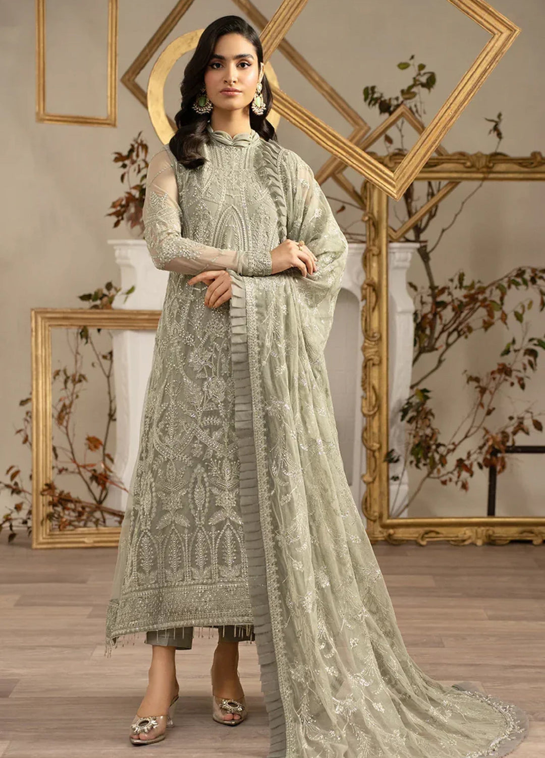Zarif Women Unstitched Embroidered Net 3 Piece Suit ZR26UFC ZRN 05 PEARLY - Festive Collection