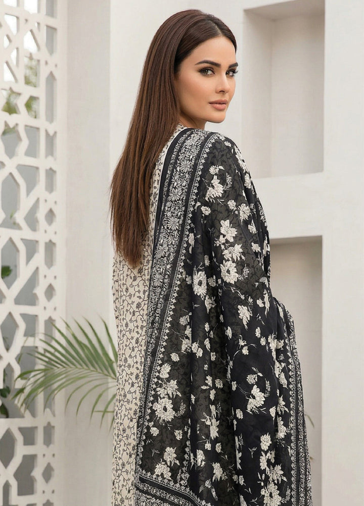 Black N White by Regalia Textiles Unstitched Printed Lawn 3 Piece Suit RG26ULBW D5 - Casual Collection