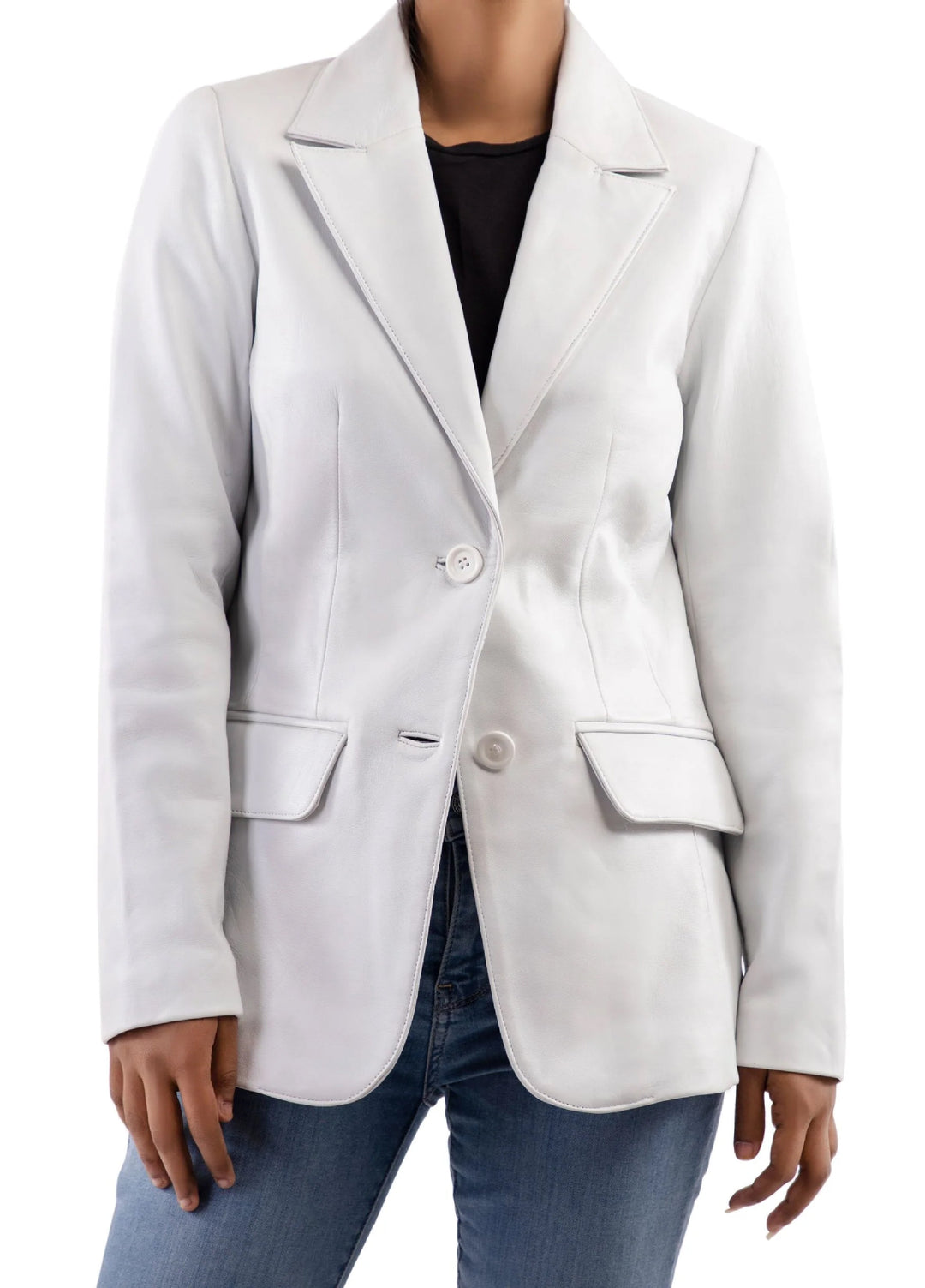 Jild Jild Leathers Classic 2-Button Lambskin Leather Blazer Women-White ...