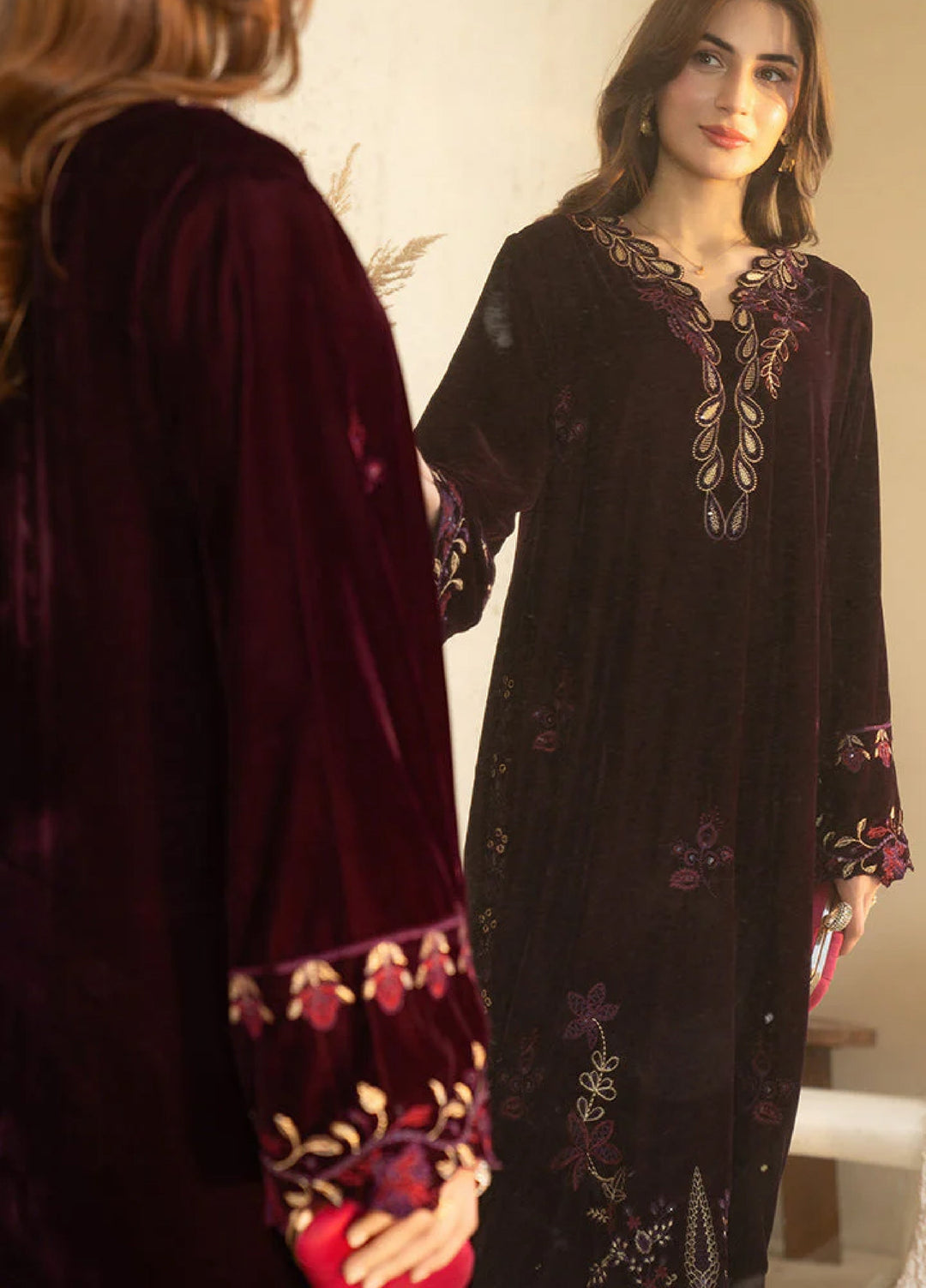 Winter Hues by Naayas Women Pret Embroidered Kaftaan Velvet Elysee - Winter Collection