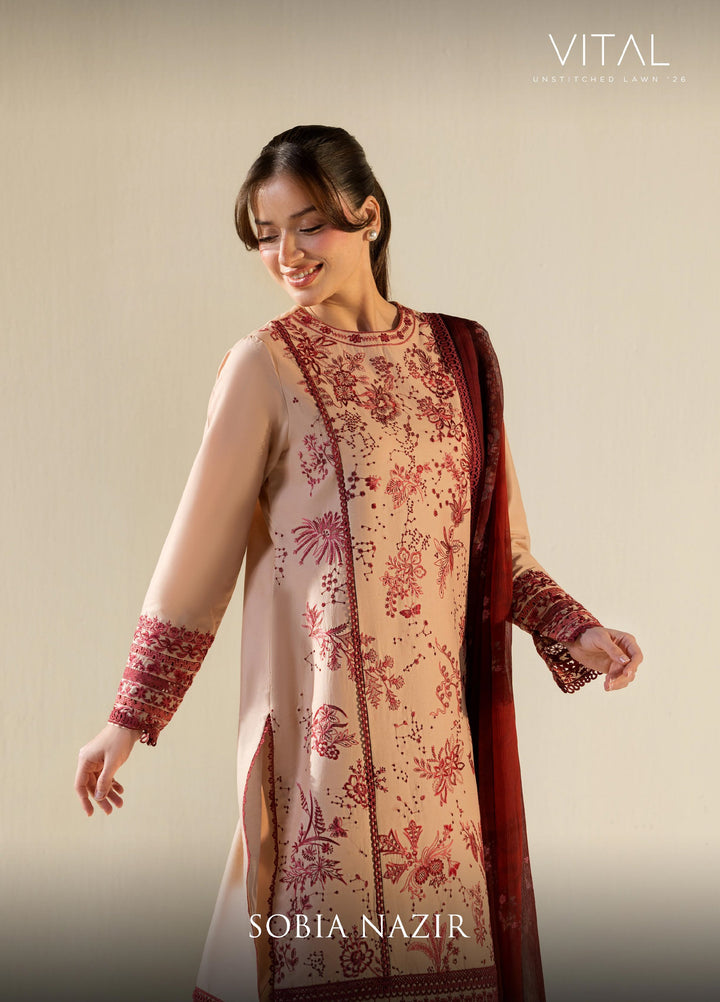 Vital by Sobia Nazir Unstitched Embroidered Lawn 3 Piece Suit SN26UVL 9A - Summer Collection