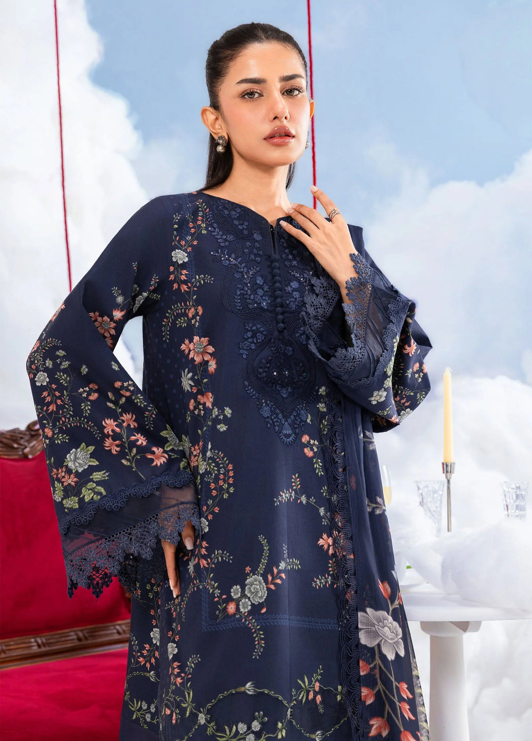 M Basics by Maria B Unstitched Embroidered Lawn 3 Piece Suit MB26SSEL MB-CUSV14-07B - Eid Collection