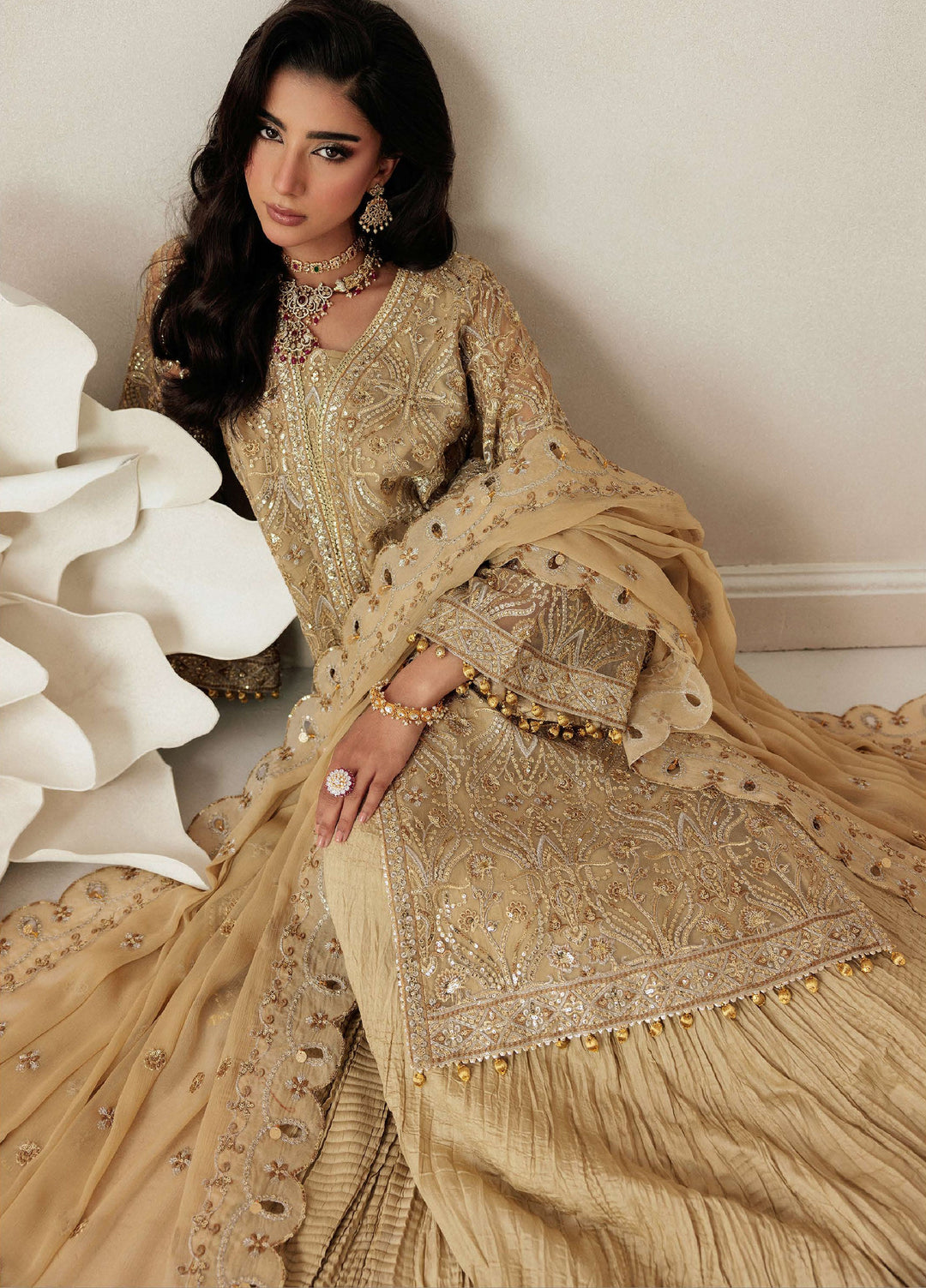 Aik Shaam by AIK Atelier Unstitched Net Embroidered 3 Piece Suit AIK26US D-03 - Wedding Collection