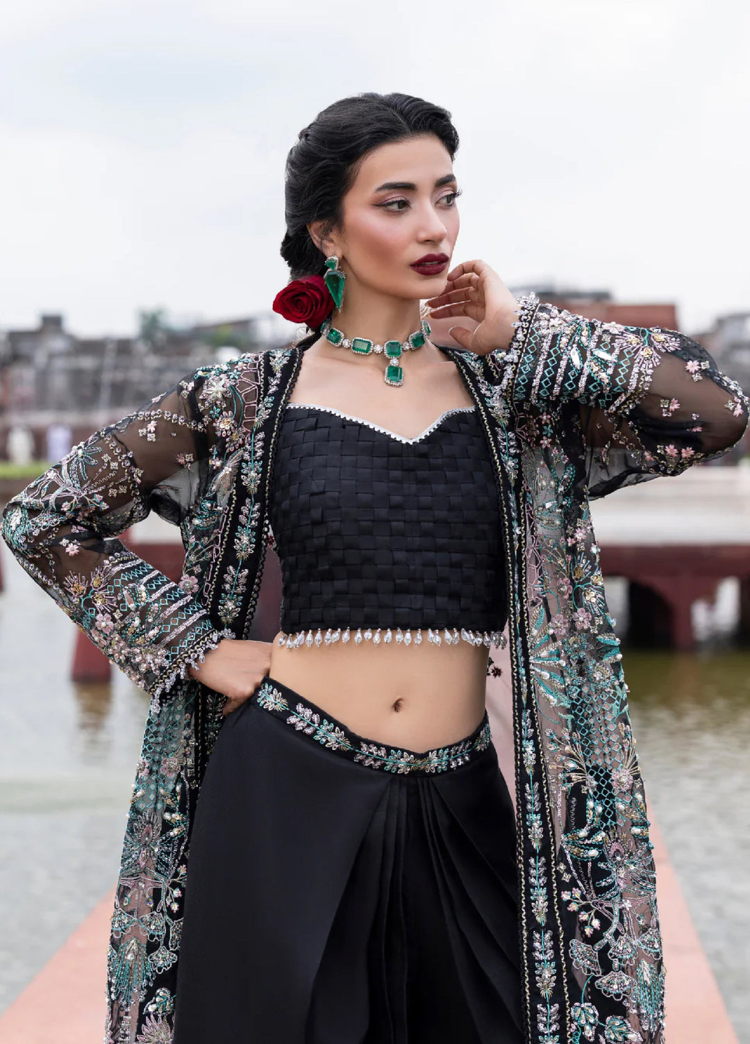 Ember by Aylin Unstitched Organza Embroidered Suits 3 Piece AYL25EF D5-Noir - Festive Collection