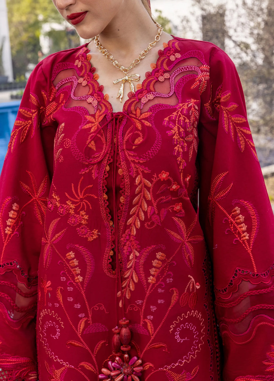 Flow by Crimson Unstitched Embroidered Lawn 3 Piece Suit CR26UFL D3 A-Petal Red - Festive Collection